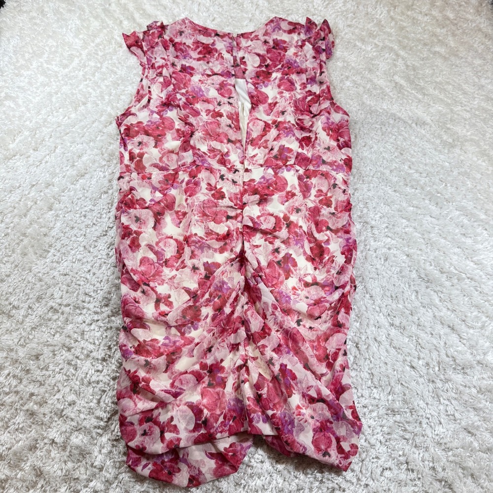 Express Dress Women's XL Pink Floral Ruched Bodycon Party Cocktail Date Night - Picture 2 of 11
